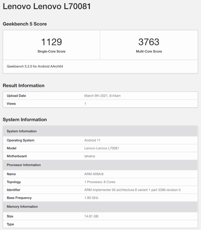 Lenovo Legion 2 Pro afișat pe Geekbench